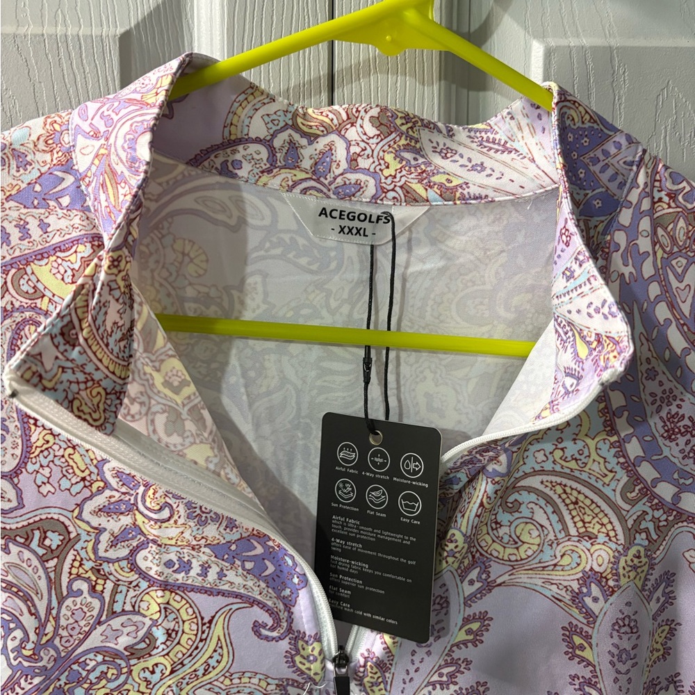 NWT ACEGOLFS Paisley Long Sleeve Quarter Zip in Purple and Yellow Size XXXL - Picture 3 of 6